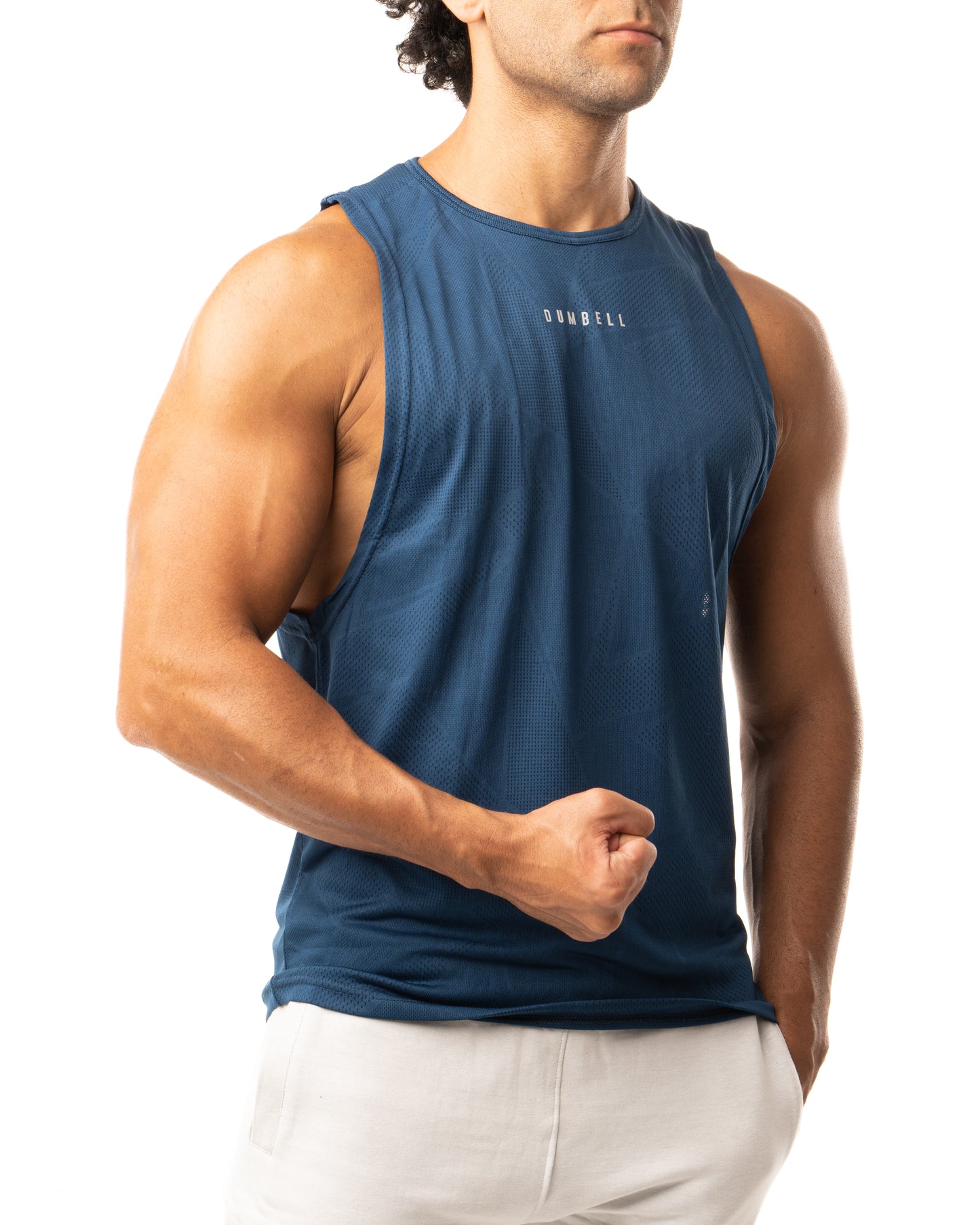 Dumbell Wear Men's Steel Blue Performance Sleeveless Tees