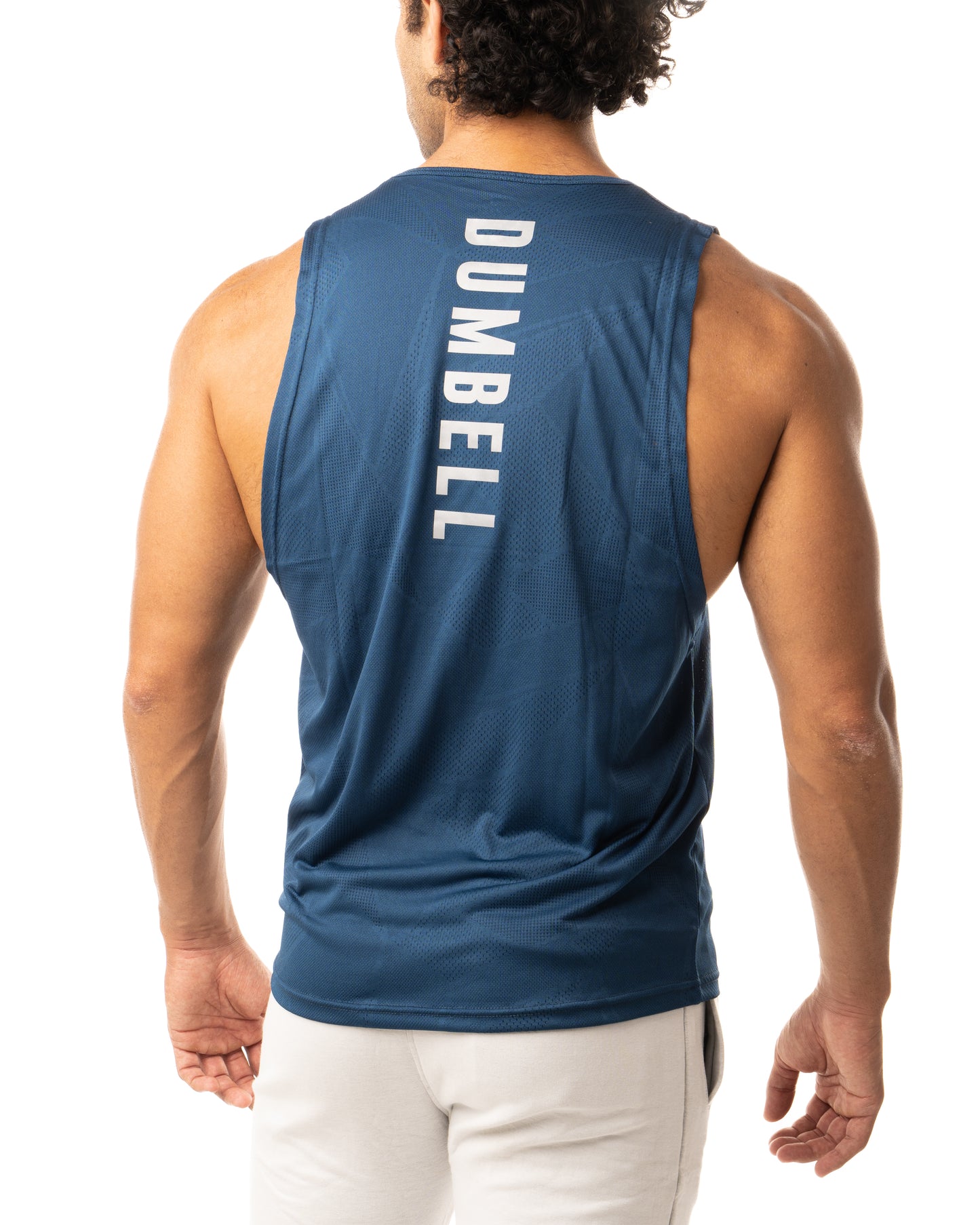 Dumbell Wear Men's Steel Blue Performance Sleeveless Tees