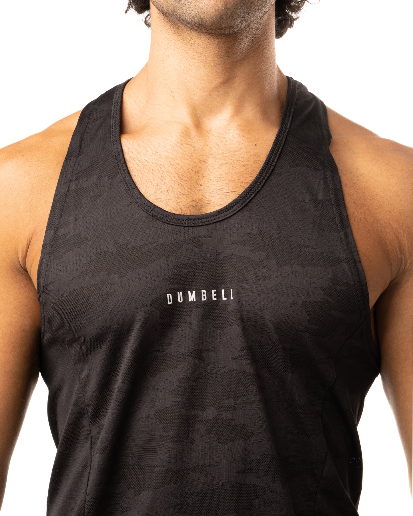 Graphite Black Print-work Men's Athletic Tanks by Dumbell Wear