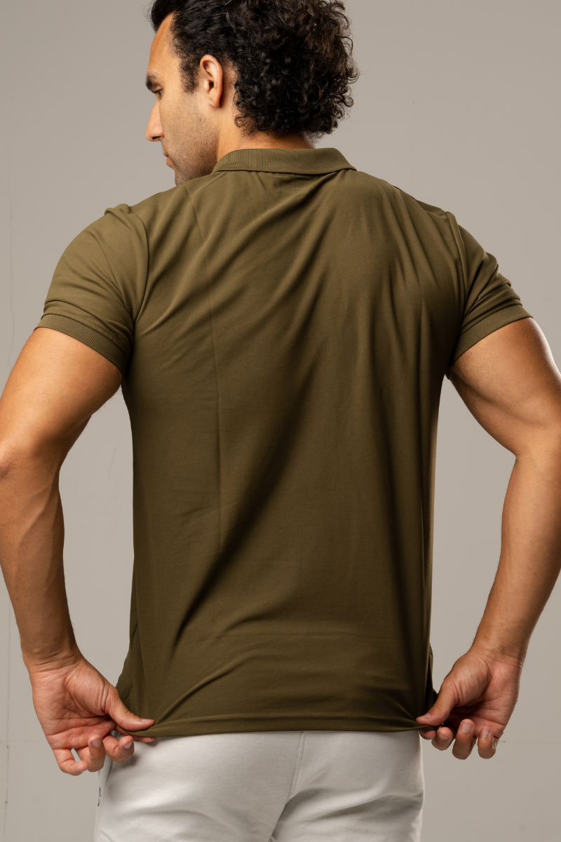 High Performance Dry Fit Polo T Shirt Olive Green Dumbell Wear
